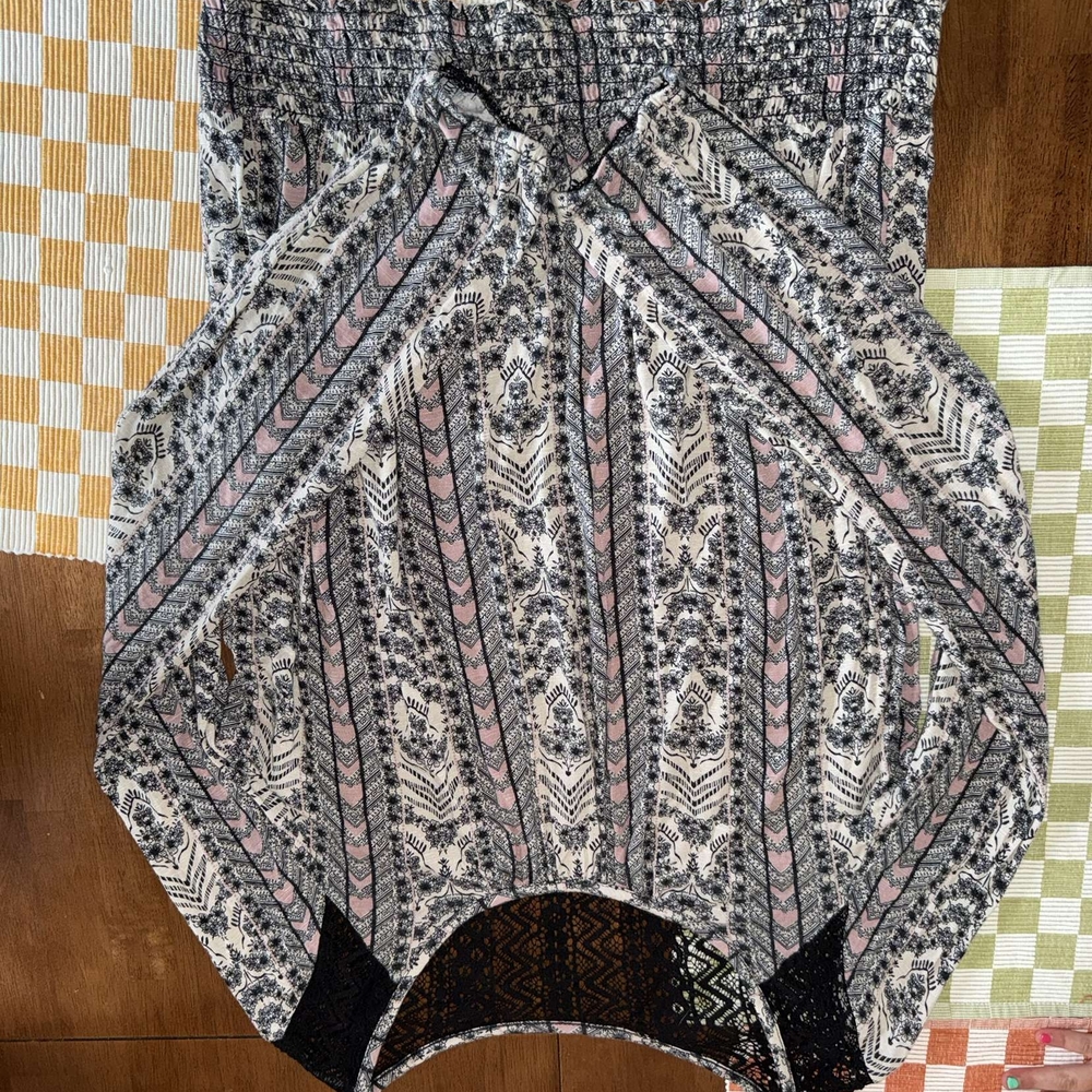 Maurices Black and Pink Patterned Blouse